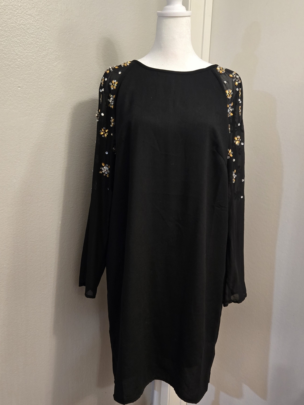 H&M Black long sleeve dress with floral beaded details Women Size Medium